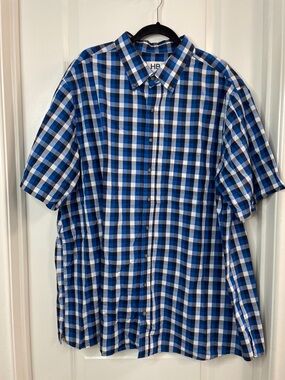 Harbor Bay Blue and White Plaid Short-Sleeve Button-Down Shirt